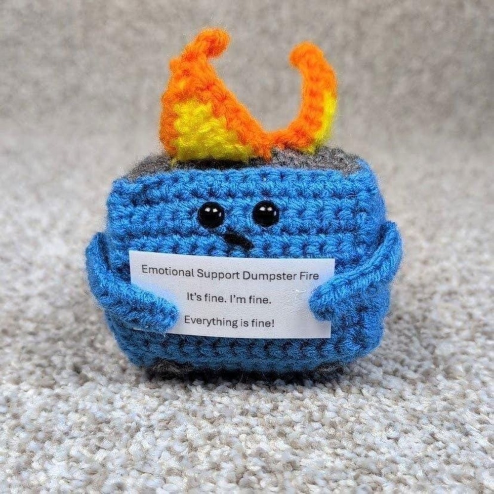 Blue‎ Emotional Support Dumpster Fire Crochet Plush Toy Funny Gift Desk Decor